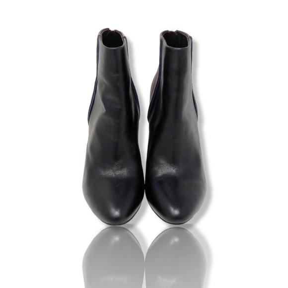 CAbi Leather Colorblock Black & Wine Heeled Platform Booties, 7 - Picture 6 of 7